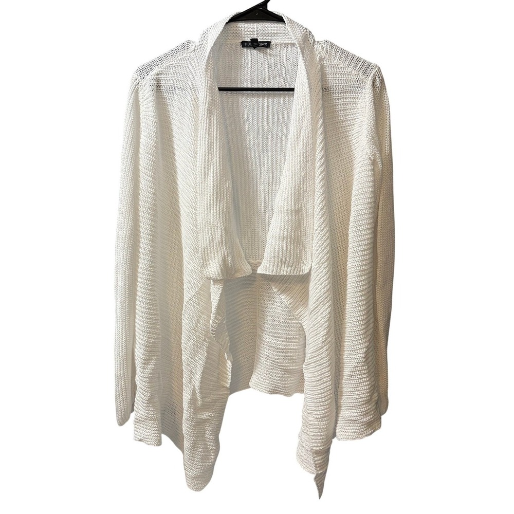 Eileen Fisher White 100% Organic Linen Open Front Cardigan Sweater MEDIUM